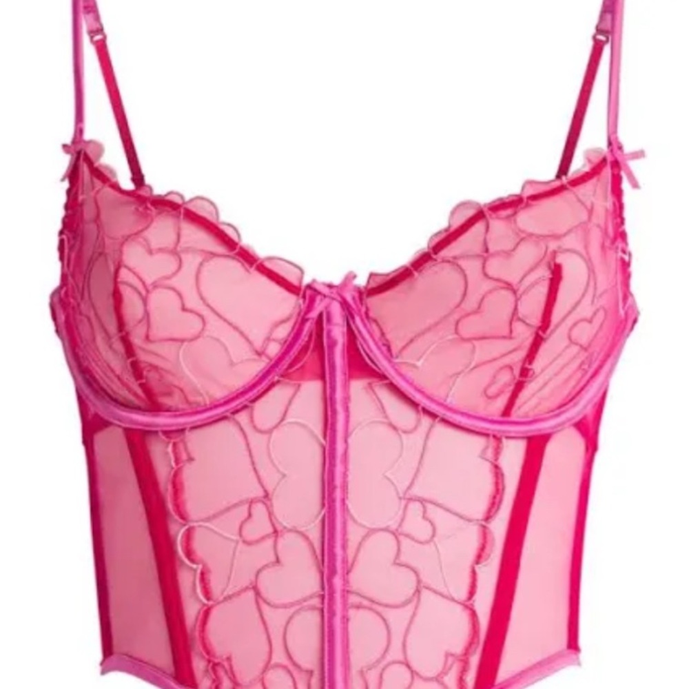 SKIMS Pink Heart Mesh Bra